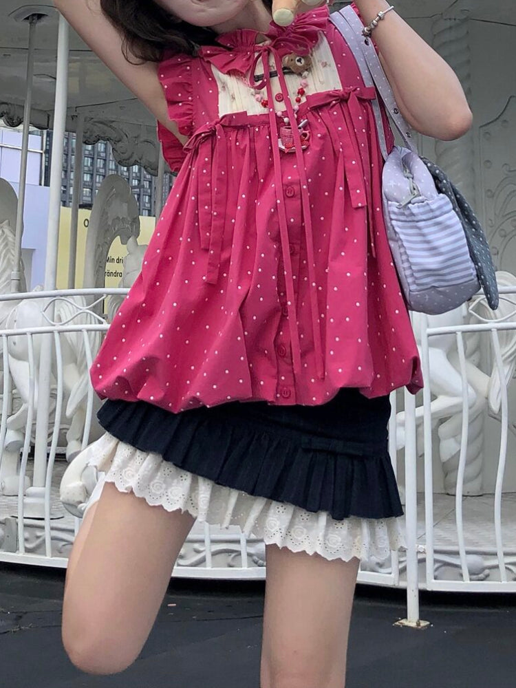 Dot Souffle Bubble Blouses-Tops-ntbhshop