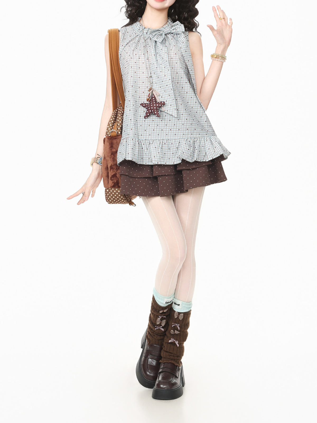 Choco Crumb Bow Blouse-Tops-ntbhshop