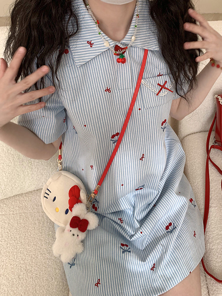 Love Letter Cherry Stripe Polo Dress-ntbhshop