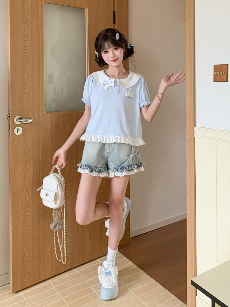 Kitten Sailor Collar Blouse-Tops-ntbhshop