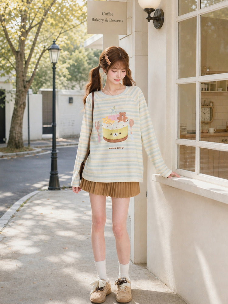 Matcha Cake Stripe Tee-Tops-ntbhshop