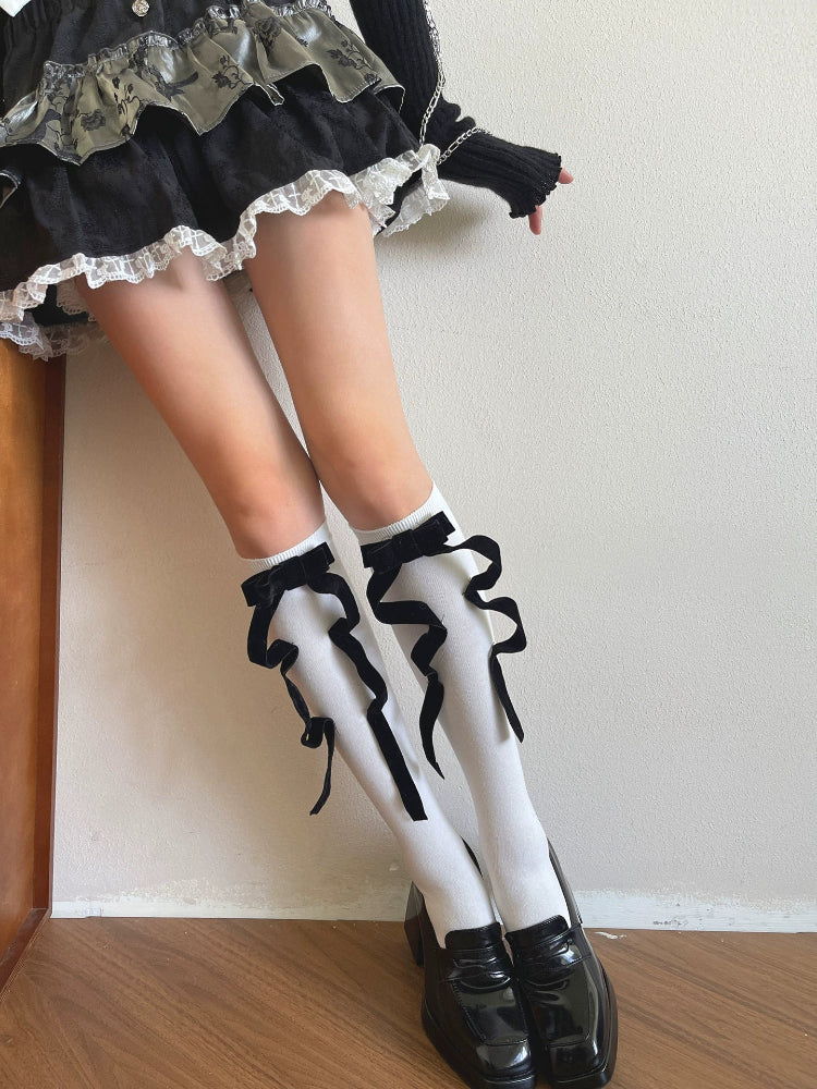 Victorian Velvet Bow Knee Socks-ntbhshop