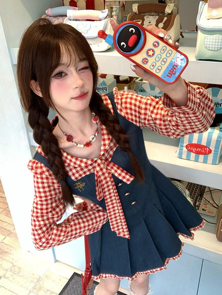 Raspberry Jam Denim Plaid Dresses-Dresses-ntbhshop