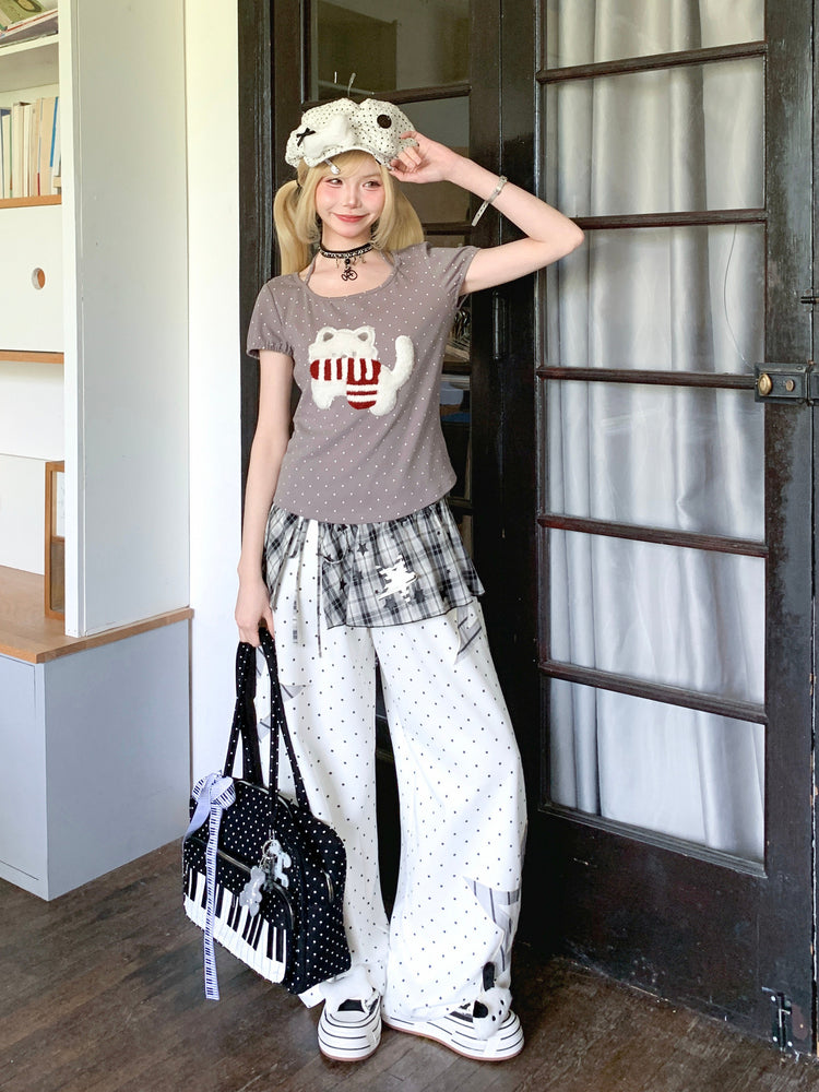 Polka Dot Kitten Halter Tee-Tops-ntbhshop