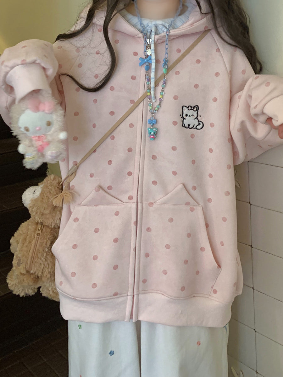 Kitten Dot Hooded Jackets-Outerwear-ntbhshop