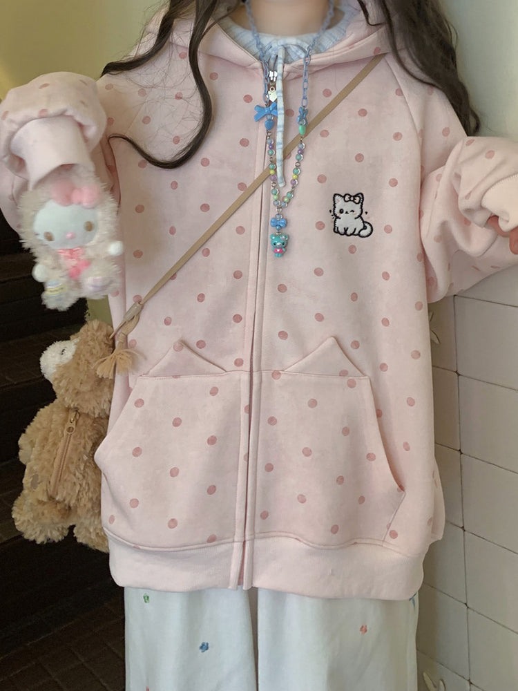 Kitten Dot Hooded Jackets-Outerwear-ntbhshop