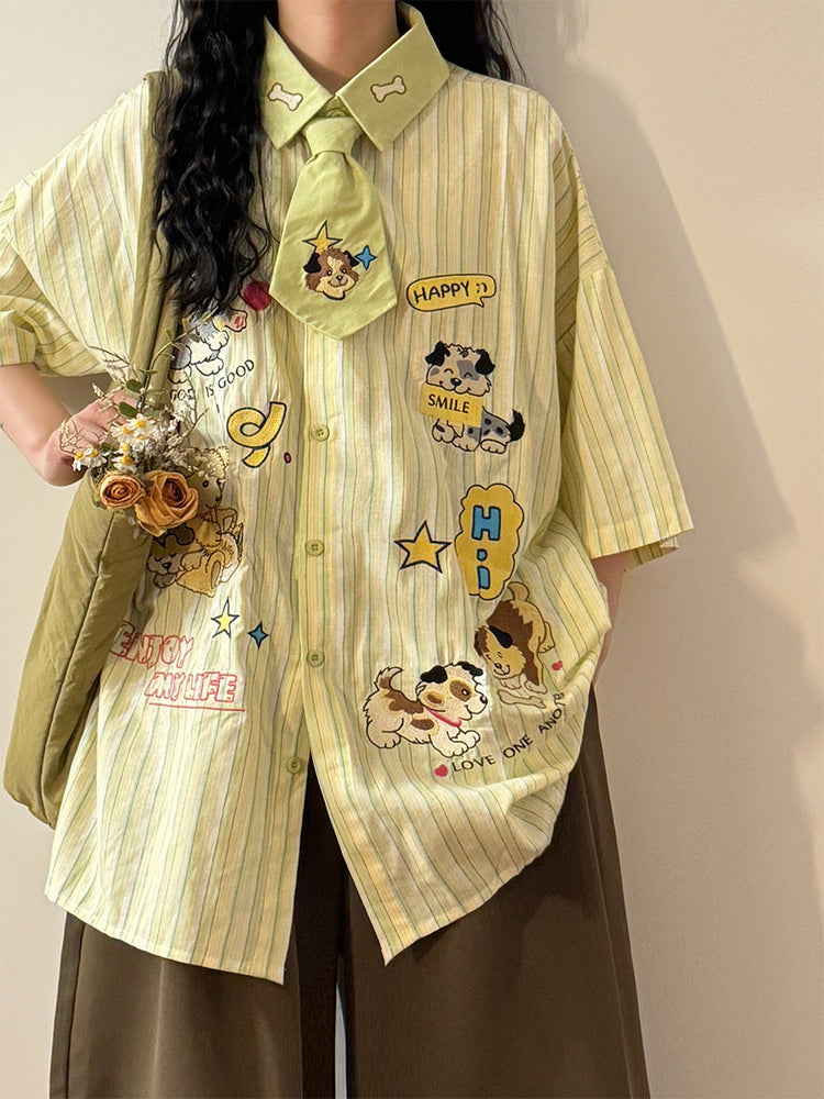 Convenience Store Tie Stripe Shirt-Tops-ntbhshop