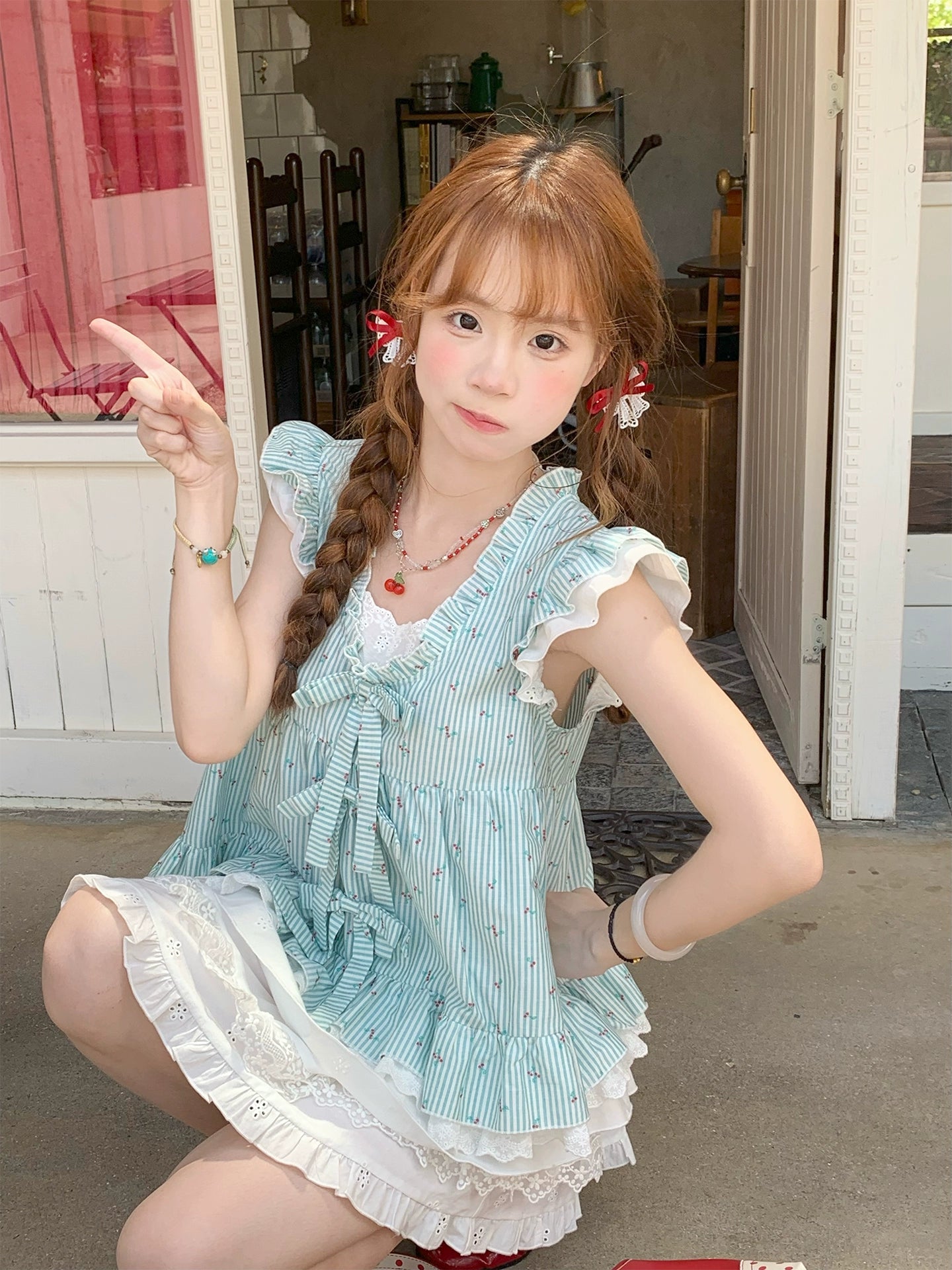 Minty Berry Fairy Sleeve Blouse & Layer Cake Skirt-ntbhshop