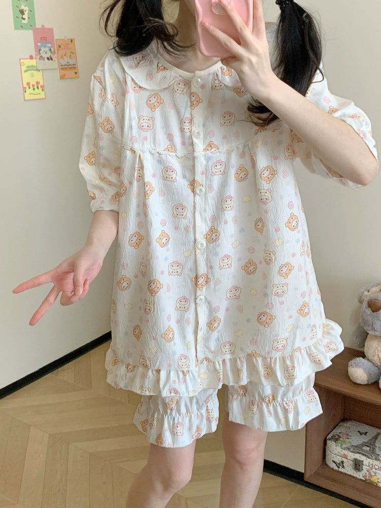 Strawberry Bear Puff Sleeve Pajamas Set-ntbhshop