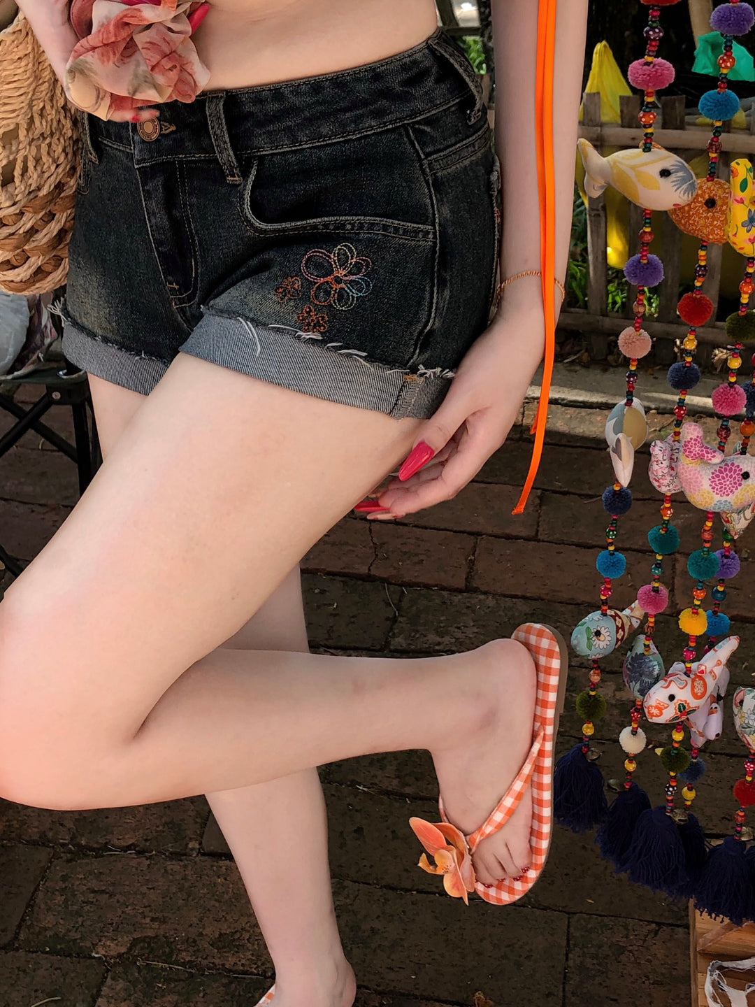 Daisy Pop Denim Shorts-Bottoms-ntbhshop