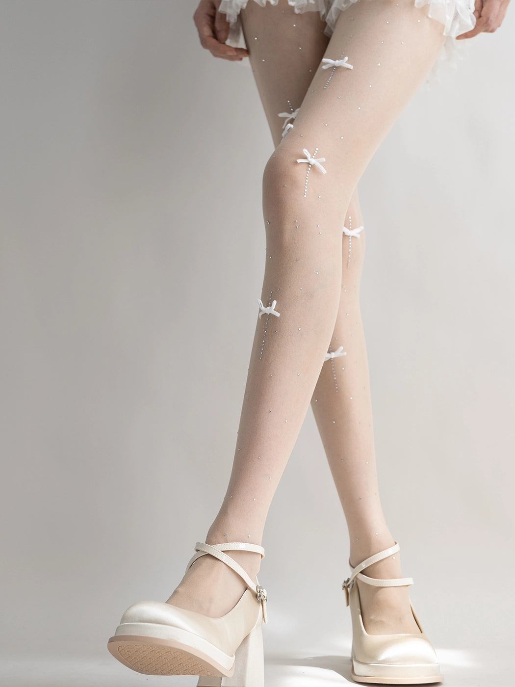 Ballet Bow Crystal Sheer Tights-ntbhshop