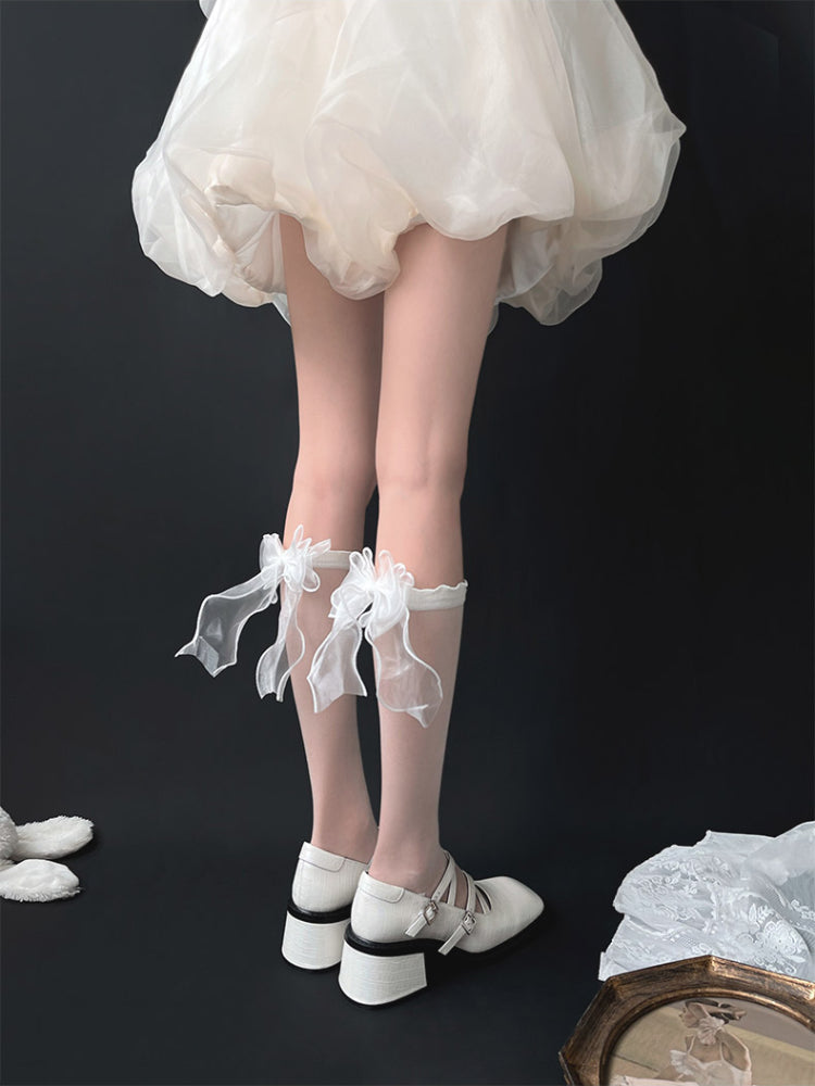 Sugarveil Bow Sheer Knee Socks-ntbhshop