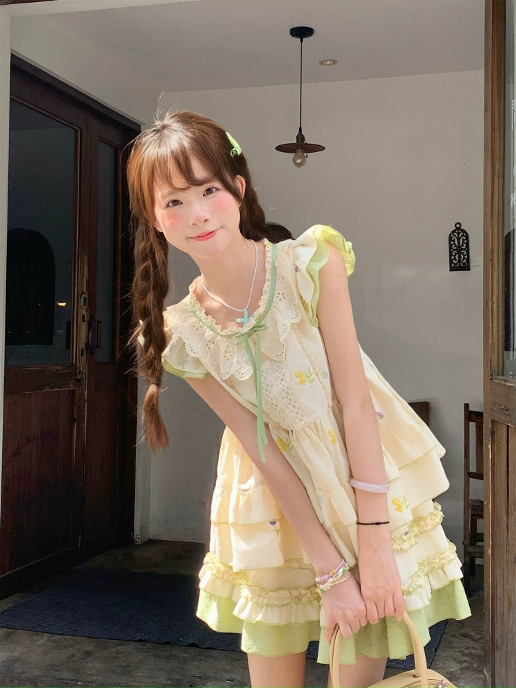 Garden Lullaby Fairy Sleeve Blouse & Layer Cake Skirt-ntbhshop