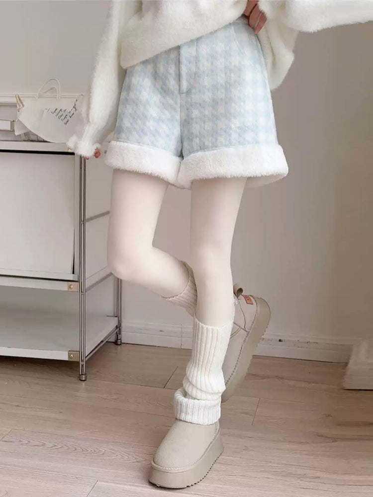Cloud Milk Plaid Cuddle Shorts-Bottoms-ntbhshop
