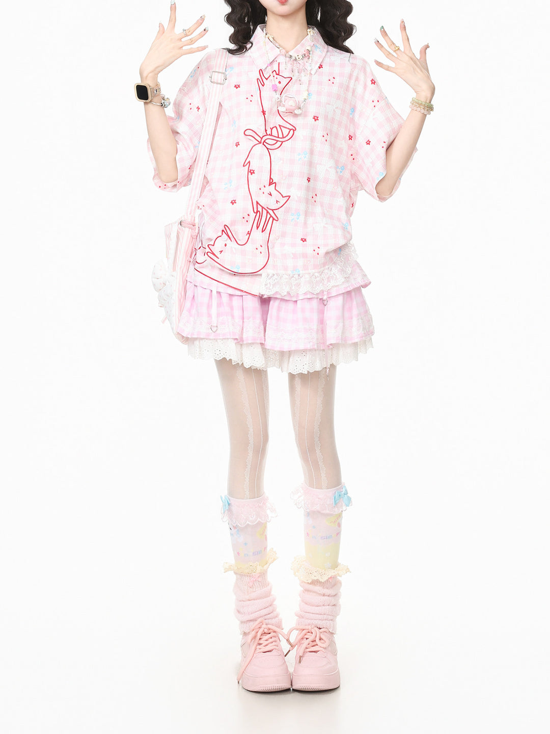 Kitty Twirly Plaid Shirts-Tops-ntbhshop