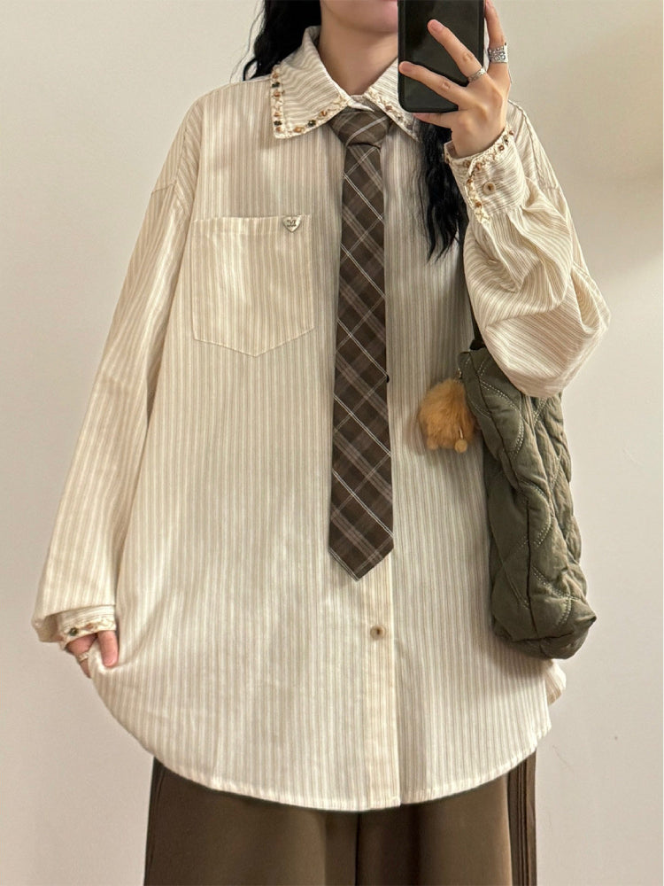 Chestnut Stripe Archive Tie Shirt-Tops-ntbhshop