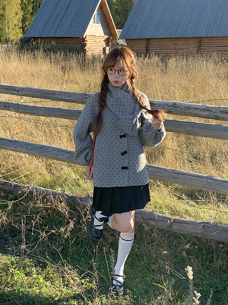 Gray Dots Cottage Scarf Jacket-Outerwear-ntbhshop