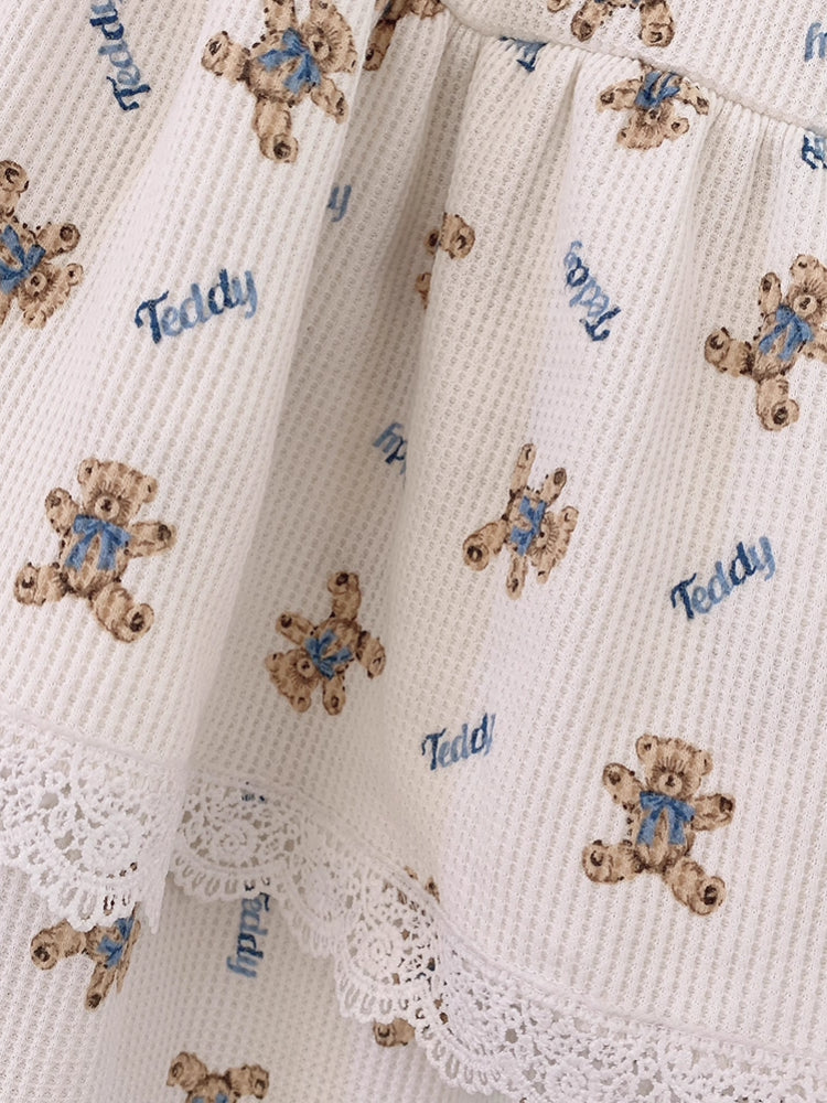 Vintage Bear Waffle Pajama Set-Sets-ntbhshop