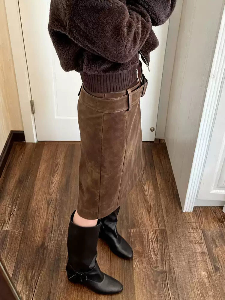 Cocoa Suede Pencil Skirt-Bottoms-ntbhshop