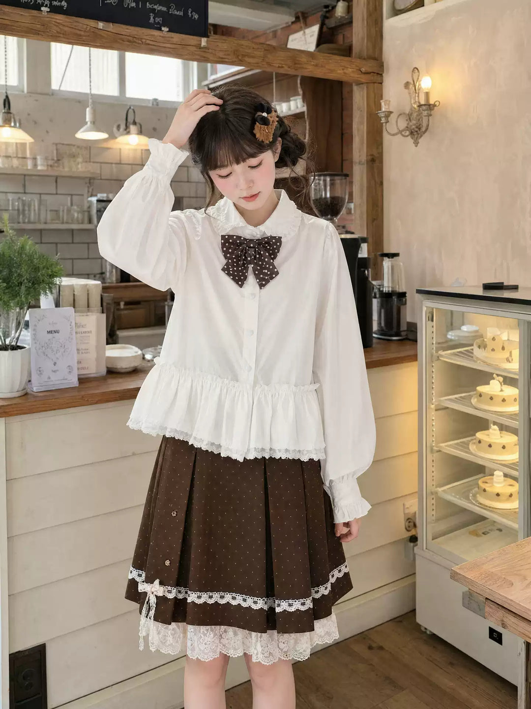 Cocoa Dot Pleated Skirt-Bottoms-ntbhshop
