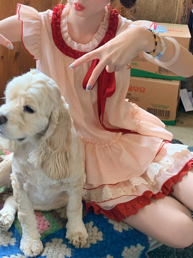 Watermelon Splash Fairy Sleeve Blouse & Cake Skirt-ntbhshop