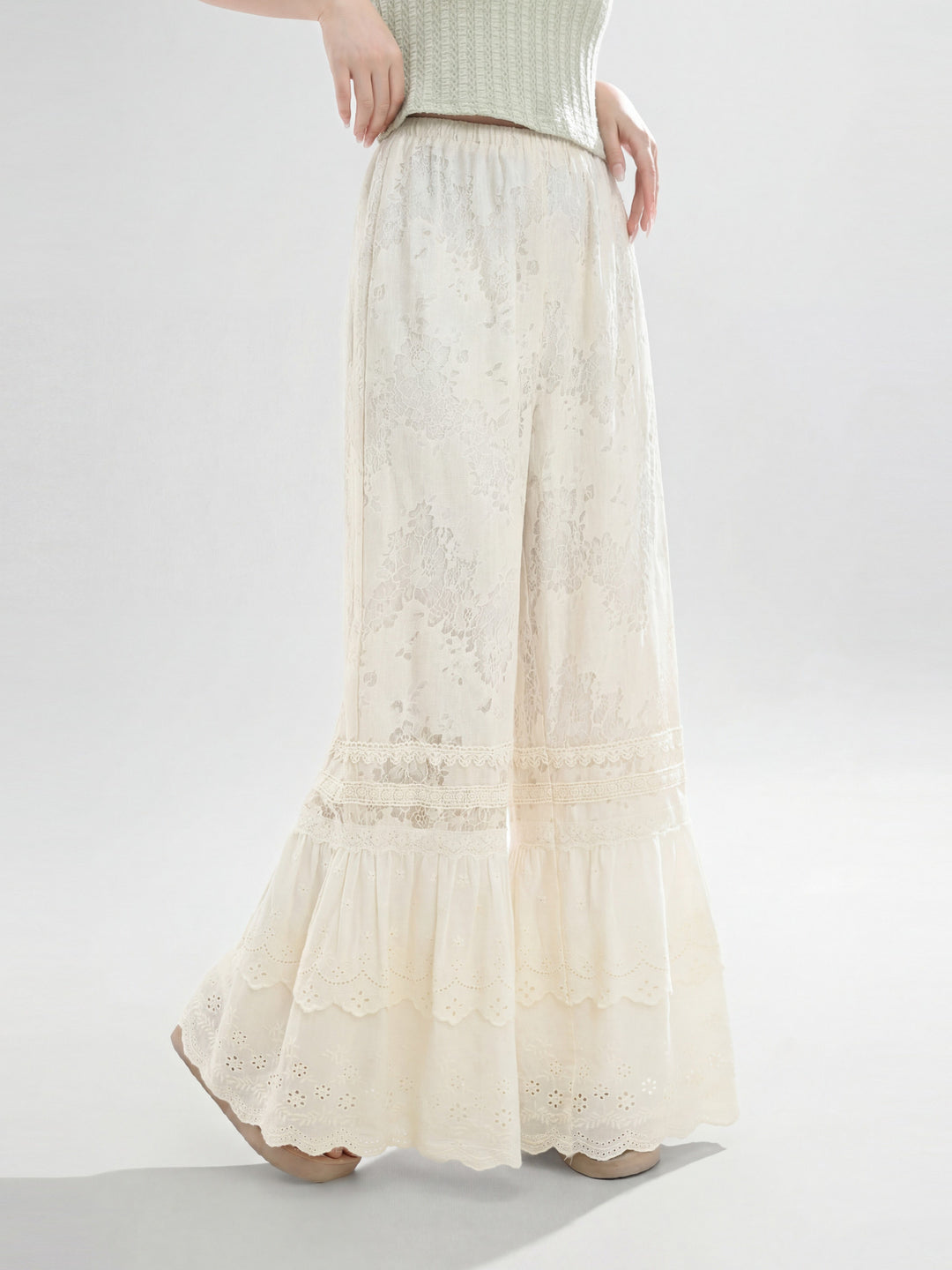 Cream Petal Lace Pants-Bottoms-ntbhshop