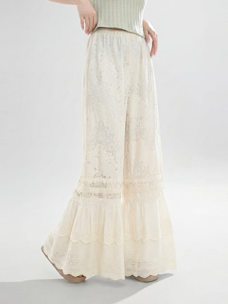 Cream Petal Lace Pants-Bottoms-ntbhshop