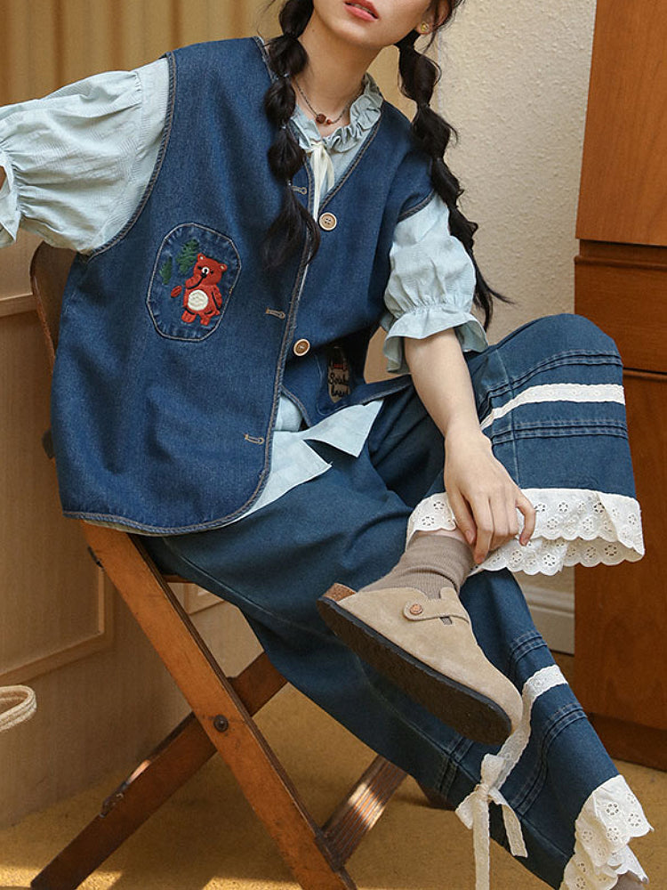 Literary Atelier Lace Denim Pants-ntbhshop