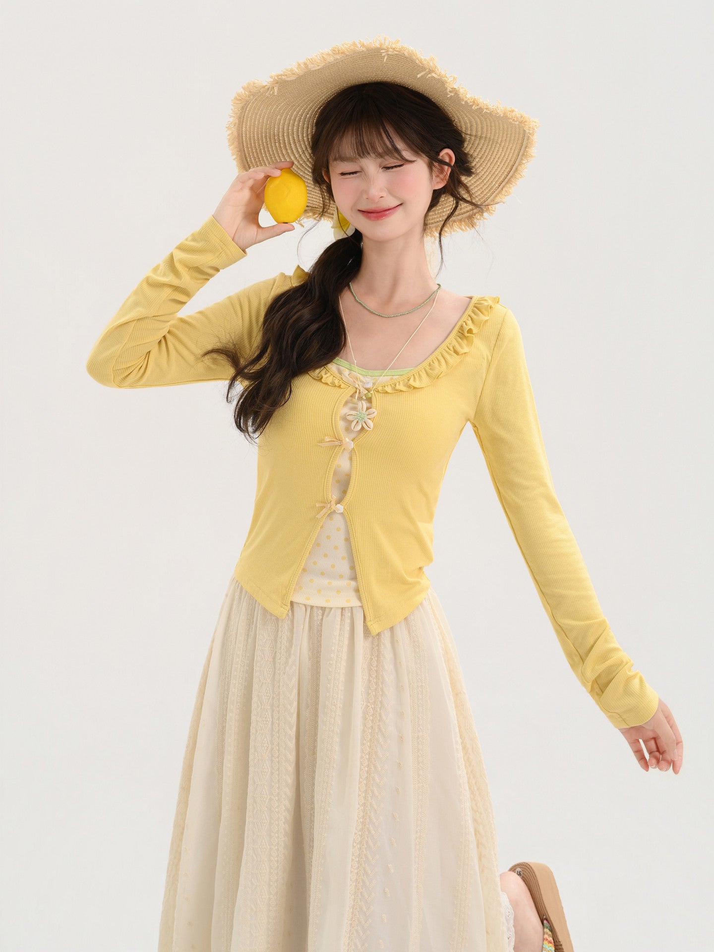 Lemon Sugar Dot Bra Camisole & Cardigan-ntbhshop