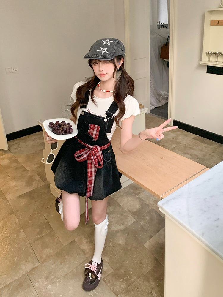 Rebel Sweetheart Puff Sleeve Top & Bubble Overall Dress-ntbhshop