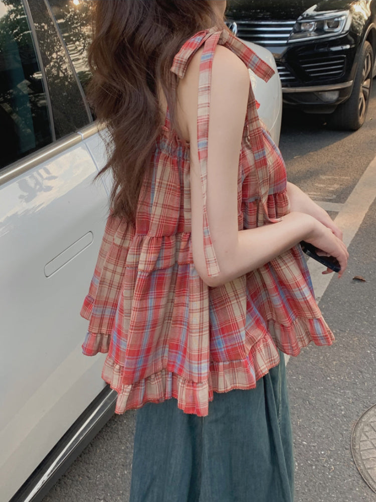 Retro Red Plaid Babydoll Top-ntbhshop