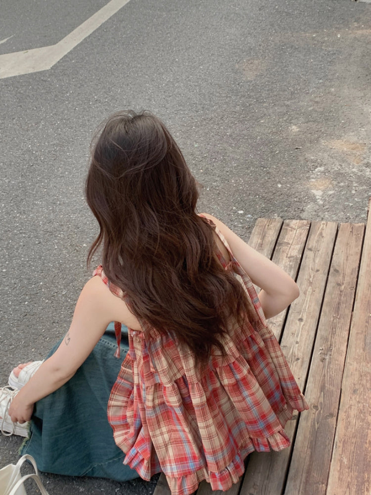 Retro Red Plaid Babydoll Top-ntbhshop