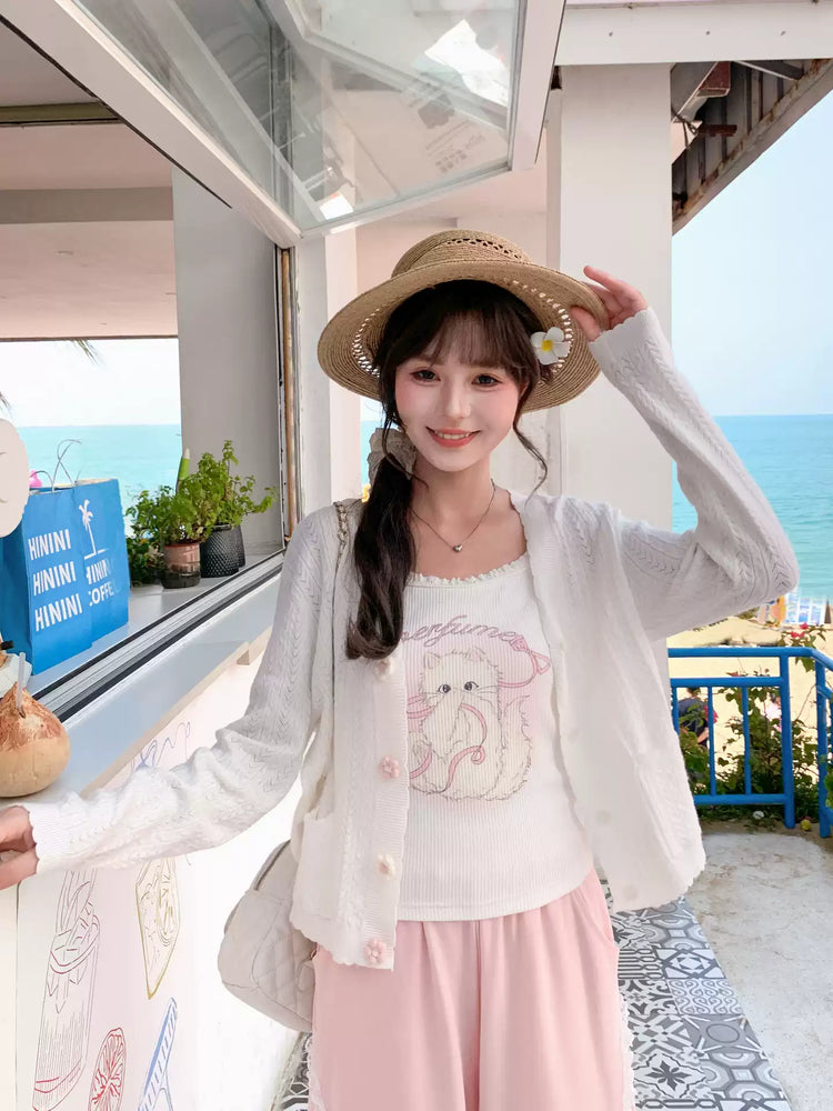 Petal Button Knit Cardigan-Outerwear-ntbhshop