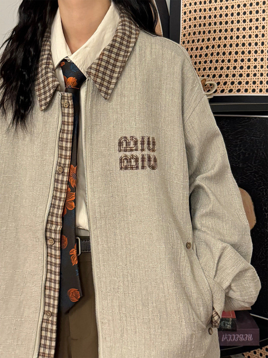 Oat Milk Check Cargo Jacket-Outerwear-ntbhshop