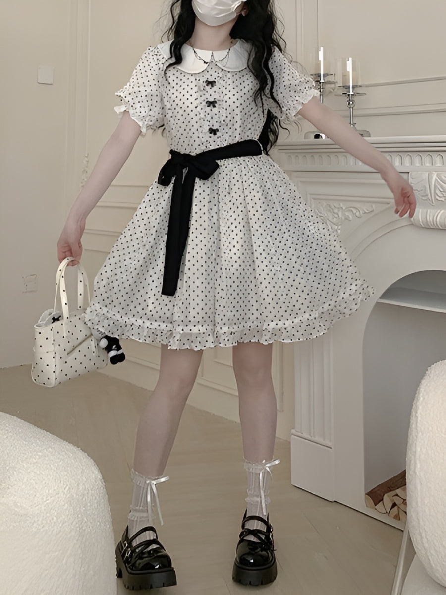 Sweetheart Dot Ribbon Dresses-Dresses-ntbhshop