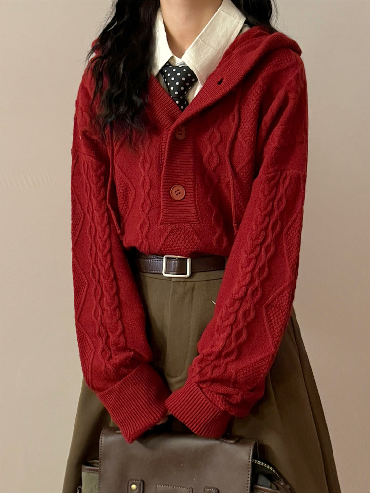 Maple Twist Academia Knit Hoodies-ntbhshop