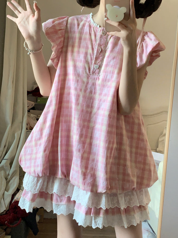 Gingham Bear Doll Cake Dresses-ntbhshop