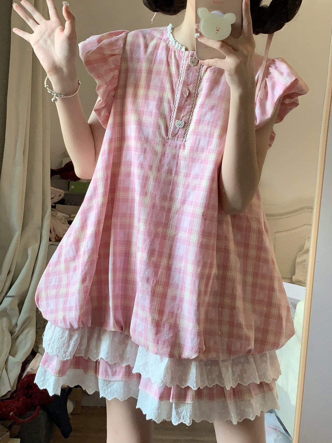 Gingham Bear Doll Dresses-Sets-ntbhshop