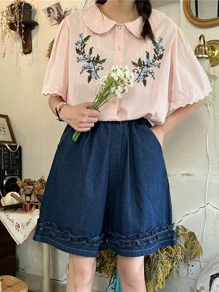 Blue Meadow Ruffle Shorts-Bottoms-ntbhshop