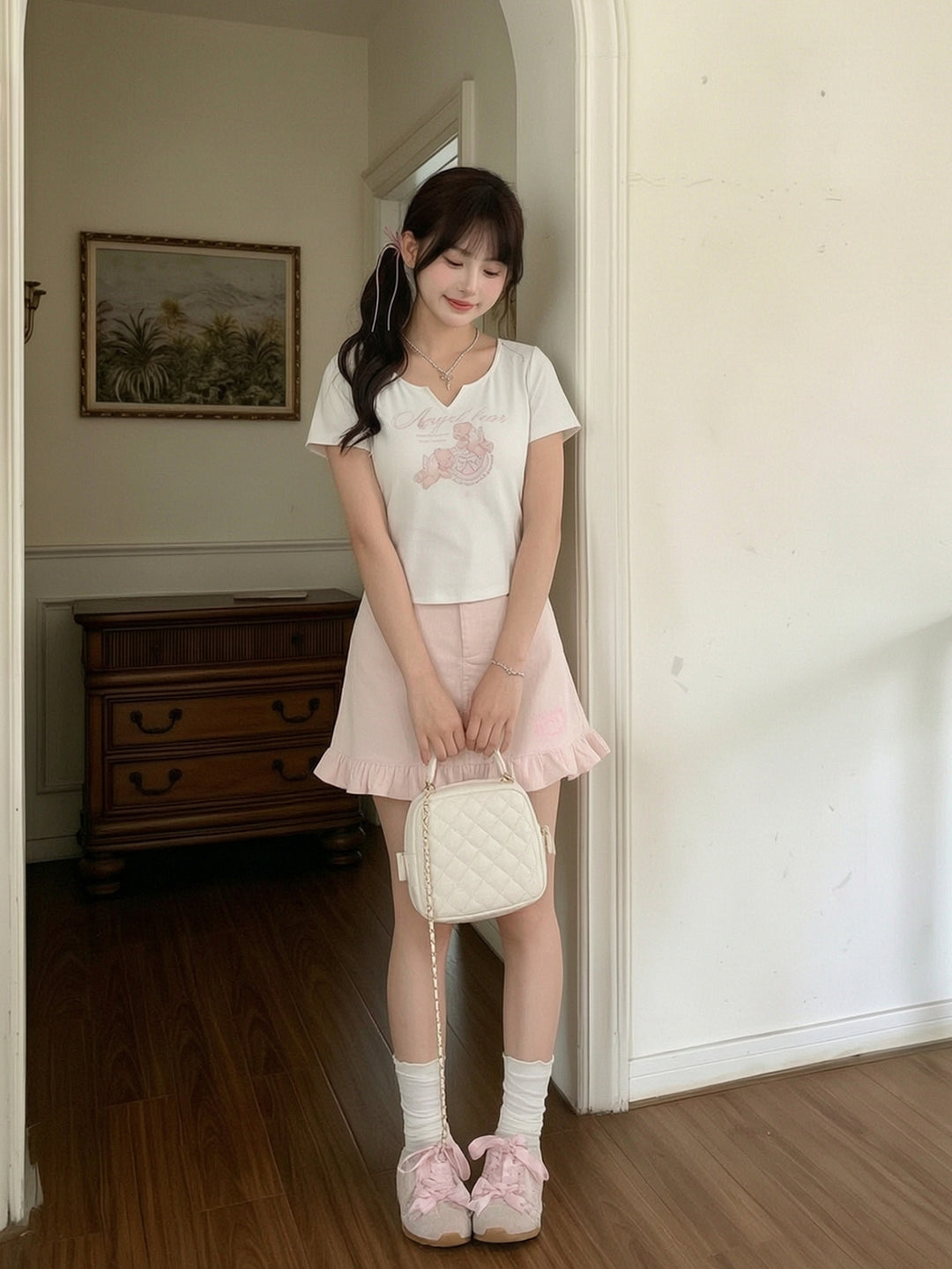 Angel Bear V-Neck Tee-Tops-ntbhshop