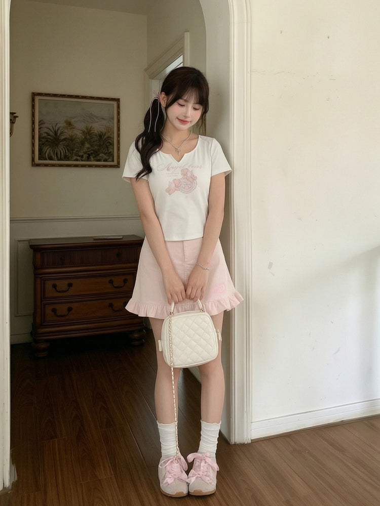 Angel Bear V-Neck Tee-Tops-ntbhshop