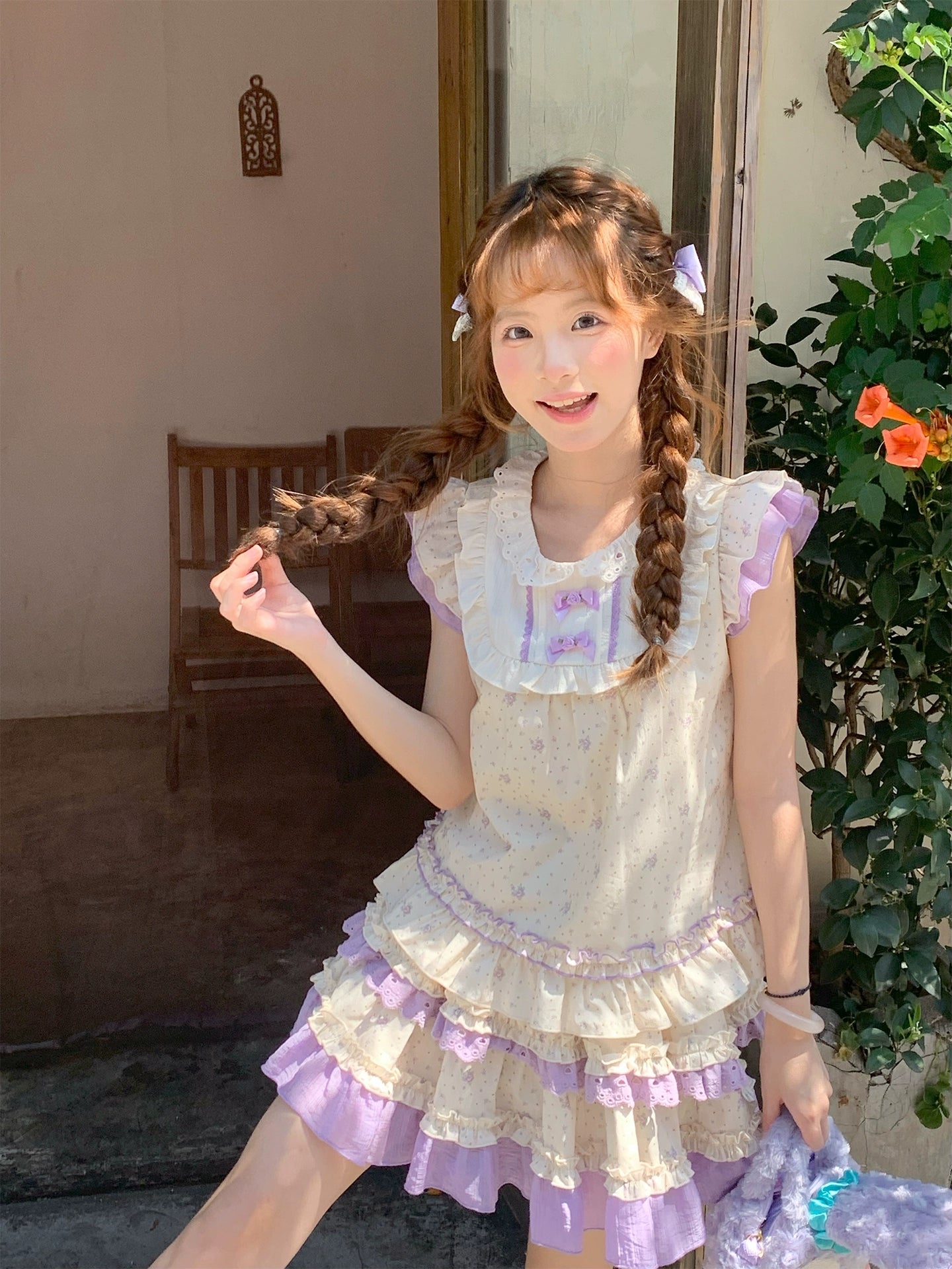 Lavender Bloom Fairy Sleeve Blouse & Layer Cake Skirt-ntbhshop