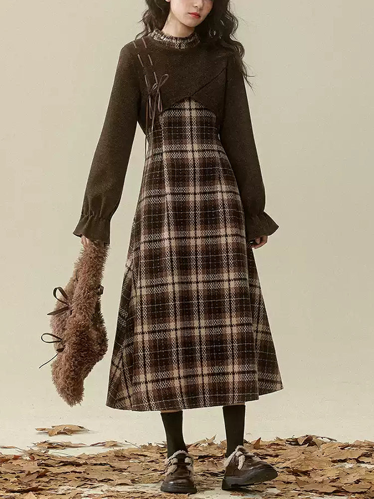 Hazelnut Afternoon Plaid Dress-Dresses-ntbhshop