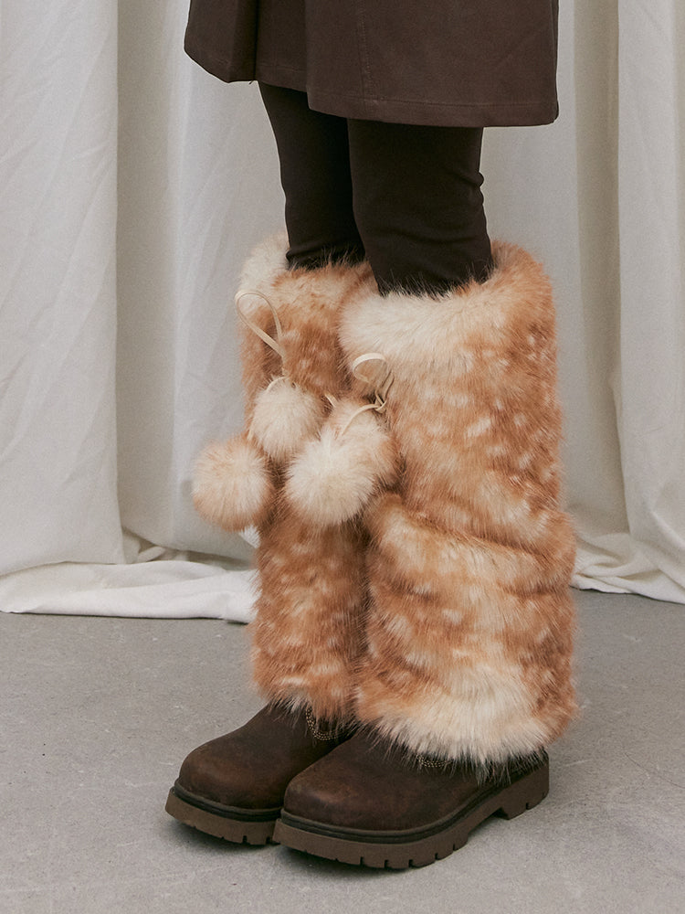 Maple Fawn Pompom Fur Leg Warmers-ntbhshop