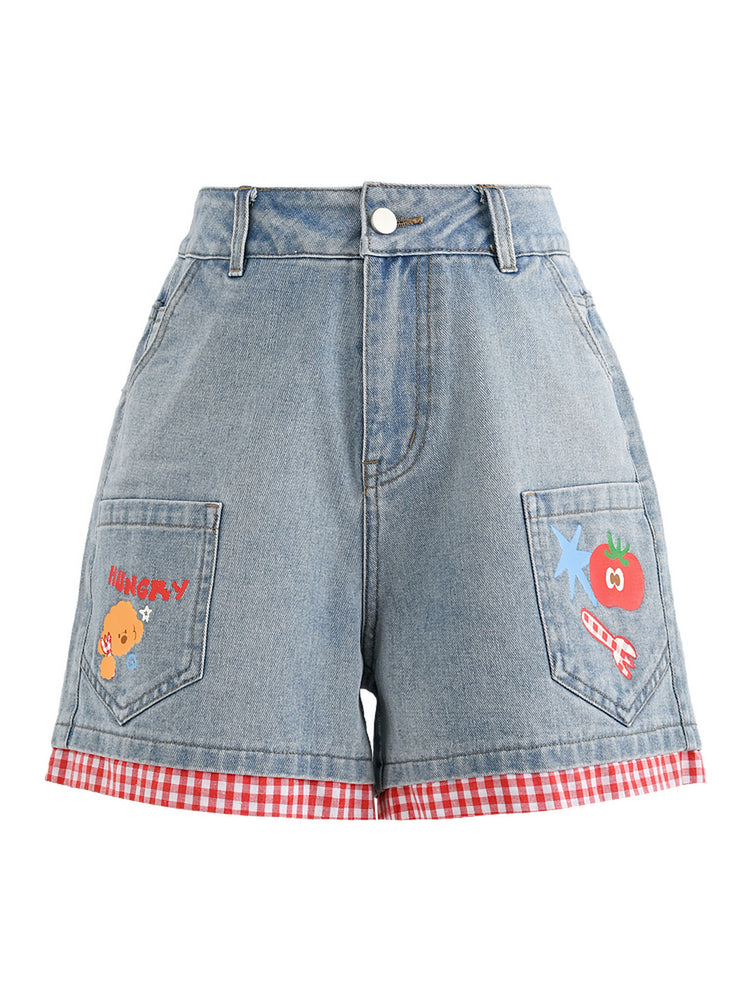 Tomato Picnic Denim Shorts-Bottoms-ntbhshop