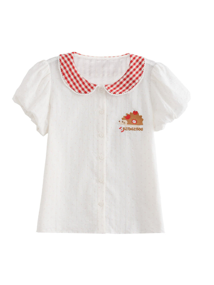 Apple Hedgehog Picnic Blouse-Tops-ntbhshop