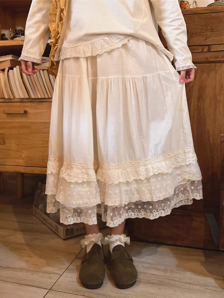 Cloud Veil Cotton Midi Skirts-ntbhshop