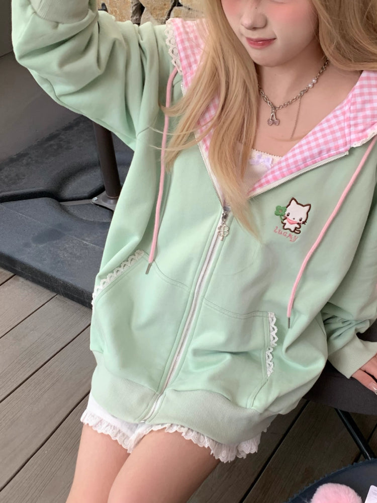 Lucky Clover Kitten Oversize Hooded Jacket-ntbhshop