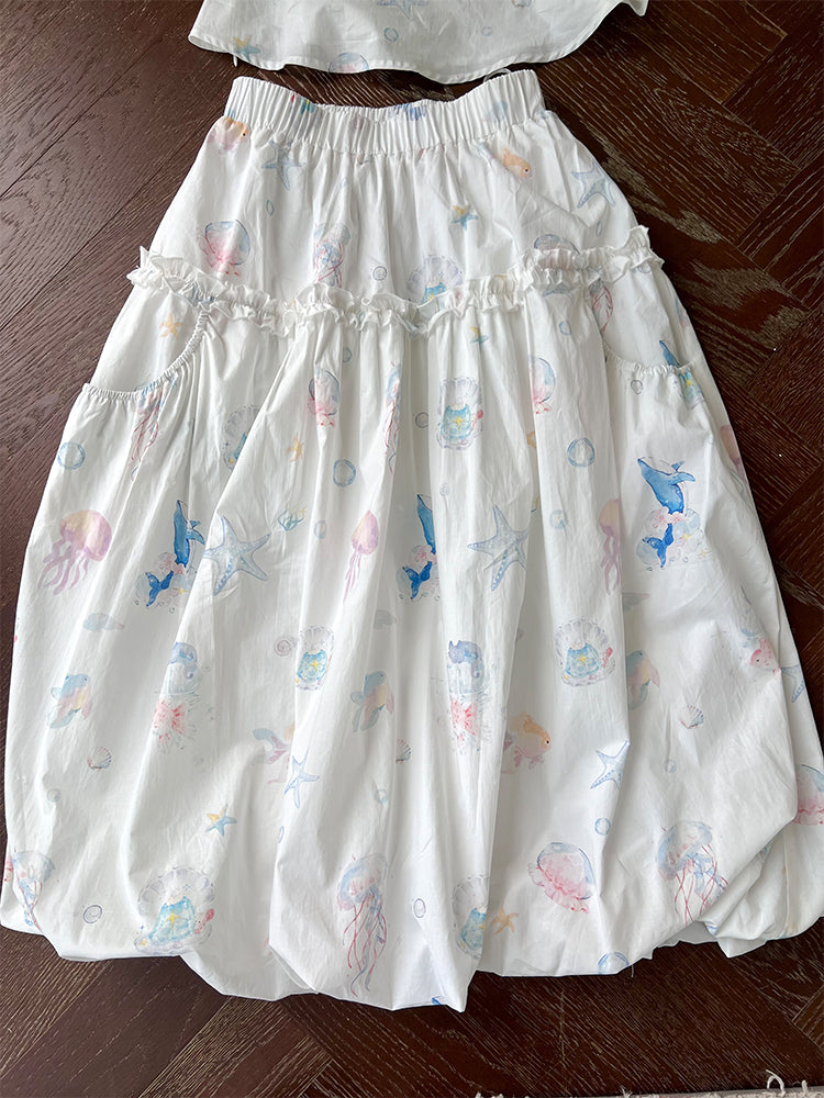 Dream Sea Pearl Peplum Top & Bubble Skirt Set-ntbhshop