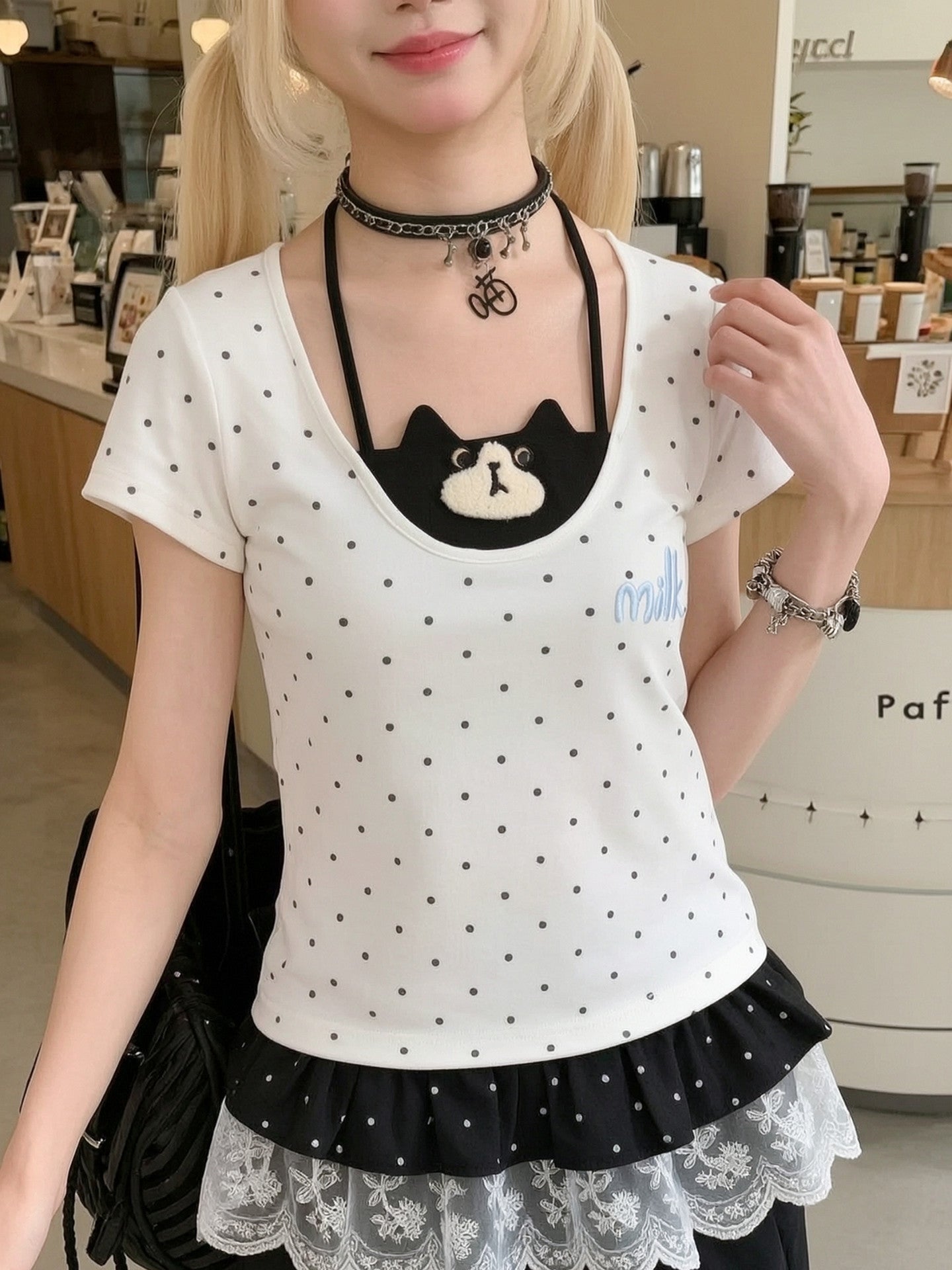Milk Cat Halter Tee-Tops-ntbhshop